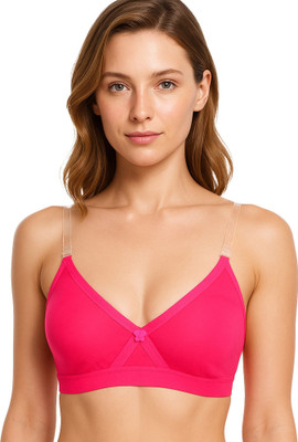 SONA full coverage bra for heavy bust Non-Padded Wire free Transparent Straps Bra Women Full Coverage Non Padded Bra(Pink)