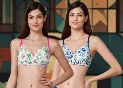 Cup's-In C_Riopd Bra Women Minimizer Lightly Padded Bra(Pink, Blue)