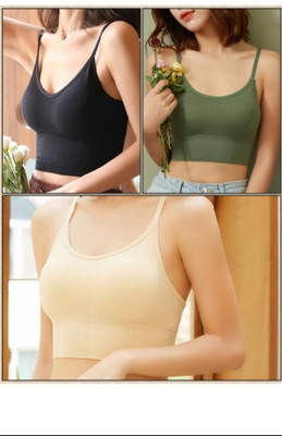 BRANKLY URJA Women Cami Bra Lightly Padded Bra(Black, Green, Beige)