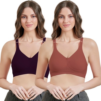 Maroon Women T-Shirt Non Padded Bra(Black, Brown)