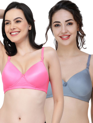 COLLEGE GIRL Hellopad ComboPO2 Women T-Shirt Lightly Padded Bra(Pink, Grey)
