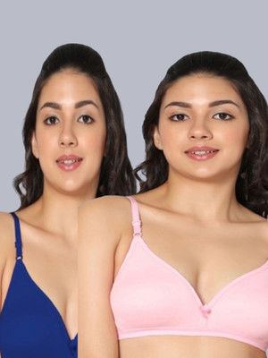 Eden EDEN02PINKROYALBLUE Women T-Shirt Non Padded Bra(Pink, Dark Blue)