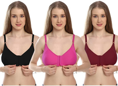viyan fashion Women Front Open Bra - Multicolor (Pack of 3) Women T-Shirt Non Padded Bra(Multicolor)