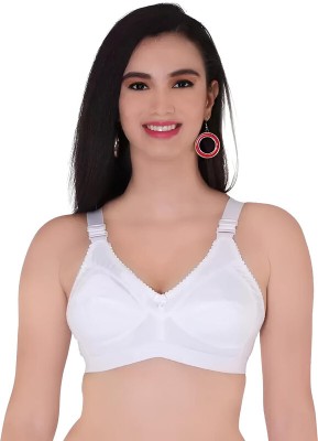 FashionBones Pure Cotton Full Coverage Plus Size Bra Women Everyday Non Padded Bra(White)