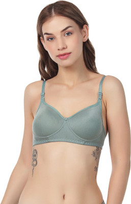 SK-NN Women's Cotton Blend Full Comfortable Non-Padded Chami Bra For Everyday Wear Women T-Shirt Lightly Padded Bra(Green)