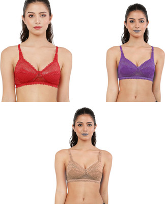 Havenhues Women Everyday Lightly Padded Bra(Red, Purple, Beige)