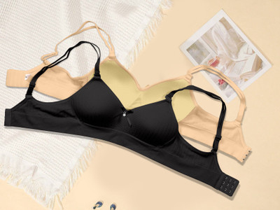 NAGARVEL CREATION L/309-BLK/SKN-p02-30 Women Push-up Lightly Padded Bra(Black)