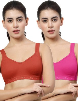 LILY Strops555 Women Sports Non Padded Bra(Red, Pink)