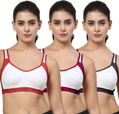 LILY Strops999 Women Sports Non Padded Bra(Maroon, Purple, Black)