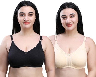 SKDREAMS Women Full Coverage Non Padded Bra(Black, Beige)