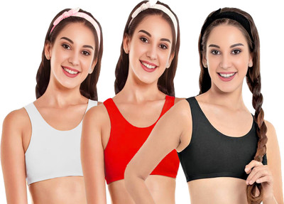 BRAAFEE Girls non padded full coverage cotton beginner sports bra Women Sports Non Padded Bra(Multicolor)