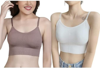 NSUSU Women Cami Bra Heavily Padded Bra Women Cami Bra Lightly Padded Bra(Brown, White)