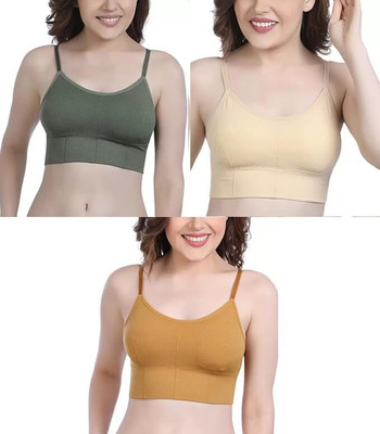 PZ ENTERPRISE Cotton Sports Bras for Womens Cami Bra Wirefree Removable Pads Lightly Padded Women Sports Lightly Padded Bra(Green, Beige, Yellow)