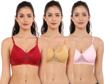 Piylu Women Bralette Lightly Padded Bra(Beige, Pink, Maroon)