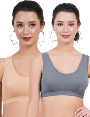 FigureFit SB03 Double Layered Women Sports Non Padded Bra(Orange, Blue)