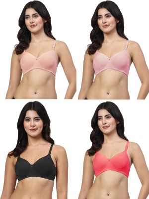 LILY Dapyklis Women T-Shirt Lightly Padded Bra(Pink, Pink, Black, Pink)