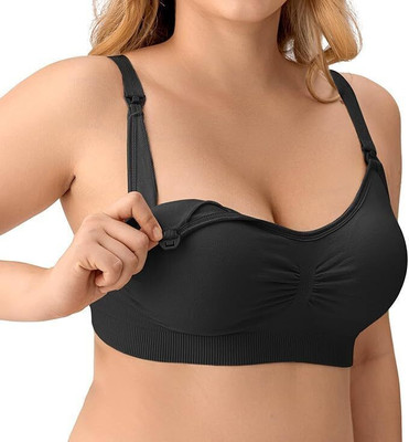 Wonder Queen Nursing Bras for Breastfeeding & Pregnancy Wireless, Extenders & Clips Women Maternity/Nursing Lightly Padded Bra(Black)