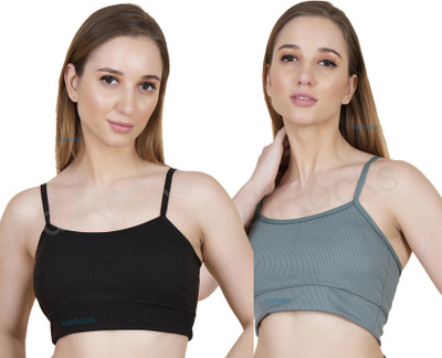 IndiRocks Spandex Padded Bra Comfortable Non-Wired with Removable Pad-Pack of 2 Women Bandeau/Tube Heavily Padded Bra(Black, Green)