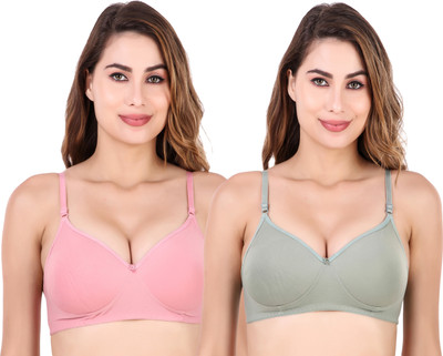 Havenhues Women Full Coverage Heavily Padded Bra(Pink, Green)