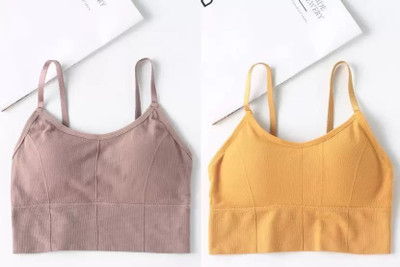 Crusila Women’s multi color Seamless Padded Bra Women Full Coverage Lightly Padded Bra(Yellow, Purple)