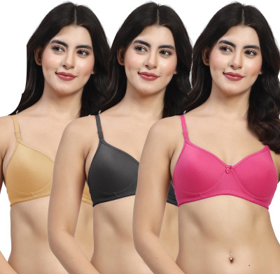 LILY mfruomalg Women T-Shirt Lightly Padded Bra(Pink, Black, Brown)