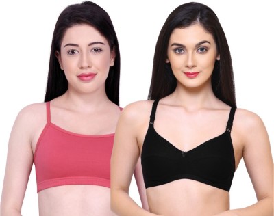 INKURV Women Everyday Non Padded Bra(Black, Pink)