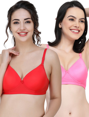 COLLEGE GIRL Hellopad ComboPO2 Women T-Shirt Lightly Padded Bra(Red, Pink)