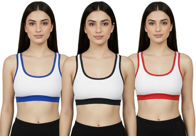 rrrr Women's Comfort sport Bra Every Day Pack Of 3(Multicolor) full coverage Women Full Coverage Non Padded Bra(Black, Blue, Red)