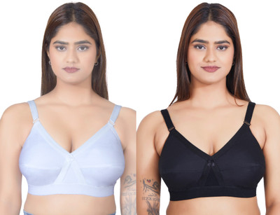 INTIMAWEAR Women Non-Padded Non-Wired Double Layered Cotton Bra – Soft Everyday Comfort Fit Women Everyday Non Padded Bra(White, Black)