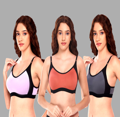 CURVZEX nivi Women Sports Non Padded Bra(Purple, Orange, Grey)