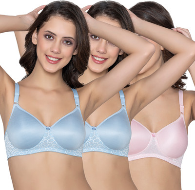 kalyani Crown Subtle Glam Lightly Padded Seamless T-Shirt Bras | Pack of 3 Women Everyday Lightly Padded Bra(Pink, Light Blue)