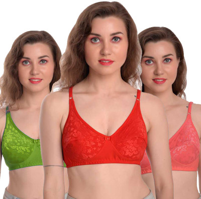 MiYaFi Women Everyday Non Padded Bra(Red, Green, Orange)