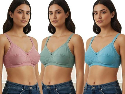 Asdf Shagun comfys and roses comfortable Bra Every Day Pack Of 3(Multicolor) Women Full Coverage Non Padded Bra(Green, Pink, Blue)