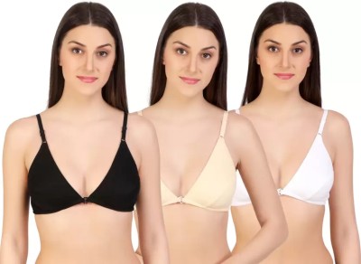 Looking Style Looking Style Non Padded Front Open Bra Multi colored Pack of 3 Combo Women Everyday Non Padded Bra(White, Black, Beige)