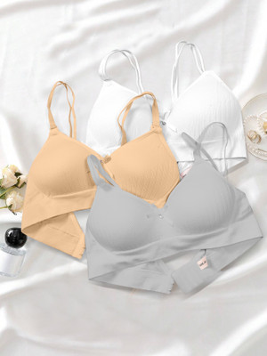 NAGARVEL CREATION 10/309-WHT/SKN/GRY-P03-30 Women Push-up Lightly Padded Bra(Multicolor)