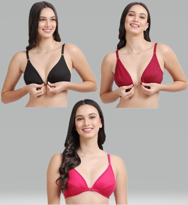 DILSOZ women front open bra combo pack of 3 b cup 36 size Women Full Coverage Non Padded Bra(Black)