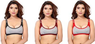 Shophousses Women's Cotton Blend Full Comfortable Non-Padded Chami Bra For Everyday Wear Women Everyday Non Padded Bra(Black, Maroon, Red)