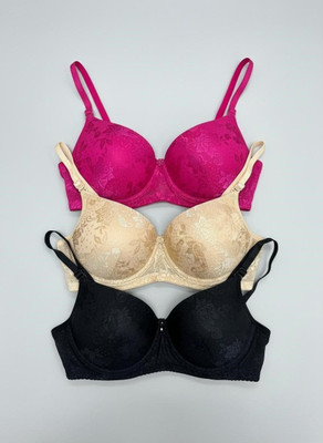 Greepin Fashion Net Women Full Coverage Heavily Padded Bra(Pink, Black, Gold)