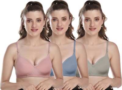 Auletics Women's Lightly Padded Bra for Daily Use Combo Premium Quality Fabric Women Everyday Lightly Padded Bra(Light Blue, Light Green, Pink)