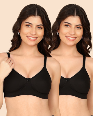 KOMLI Komli Bonded Breathable Cotton Full Coverage Non-Padded Bra Women T-Shirt Non Padded Bra(Black)