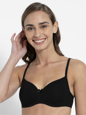 JOCKEY 1723 Wirefree Cotton Elastane Medium Coverage Women T-Shirt Lightly Padded Bra(Black)
