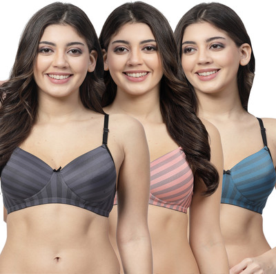 Docare DenimPad Women T-Shirt Lightly Padded Bra(Grey, Pink, Blue)