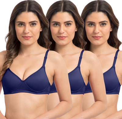 KOMLI Komli Seamless Medium Padded Full Coverage Cotton Rich Padded Bra Women T-Shirt Lightly Padded Bra(Blue)