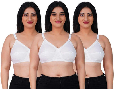 Growthgift Cotton Bra For Women Plus Size Full Coverage Wirefree T-Shirt Bra Women T-Shirt Non Padded Bra(White)