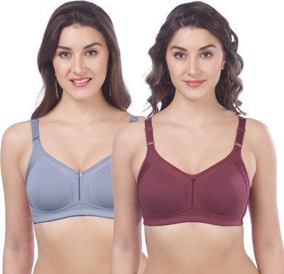 maashie M4414 Women's Side Panel Lace Double Layered Cups High Support Seamless Bra Women Everyday Non Padded Bra(Blue, Brown)