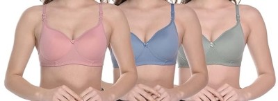 cossycloset cossycloset padded bra pack of -3 Women Everyday Heavily Padded Bra(Grey, Pink, Light Blue)