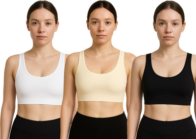 ZEEMBOOLI BHDAIR301 Girls Sports Non Padded Bra(Beige, White, Black)