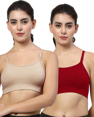 LILY stropsazil Women Sports Non Padded Bra(Maroon, Beige)