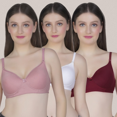 Bewings Women T-Shirt Lightly Padded Bra(Pink, White, Maroon)