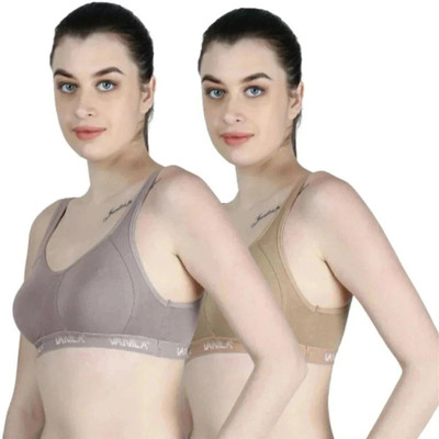 Vanila (Size 40, Pack of 1) Women Sports Non Padded Bra(Brown, Grey)